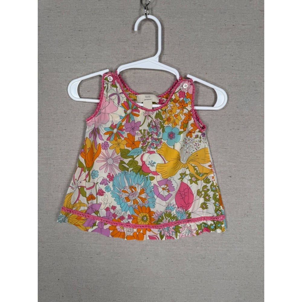 Little Peanut Baby Girl Floral Sleeveless Top Pink Crochet Trim Retro 6M